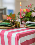 Twizzell Indian Block Print Tablecloth - Coral Stripe