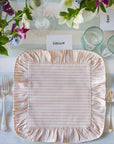 truffles and ruffles networking lunch in collaboration with fabric snug, beautiful ian mankin pink ticking stripy placemat with ruffle