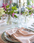 truffles and ruffles networking lunch in collaboration with fabric snug, beautiful ian mankin pink stripy napkin and bow place setting