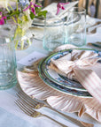 truffles and ruffles networking lunch in collaboration with fabric snug, beautiful ian mankin pink stripy placemats, napkins and bow