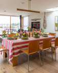 Twizzell Indian Block Print Tablecloth - Coral Stripe